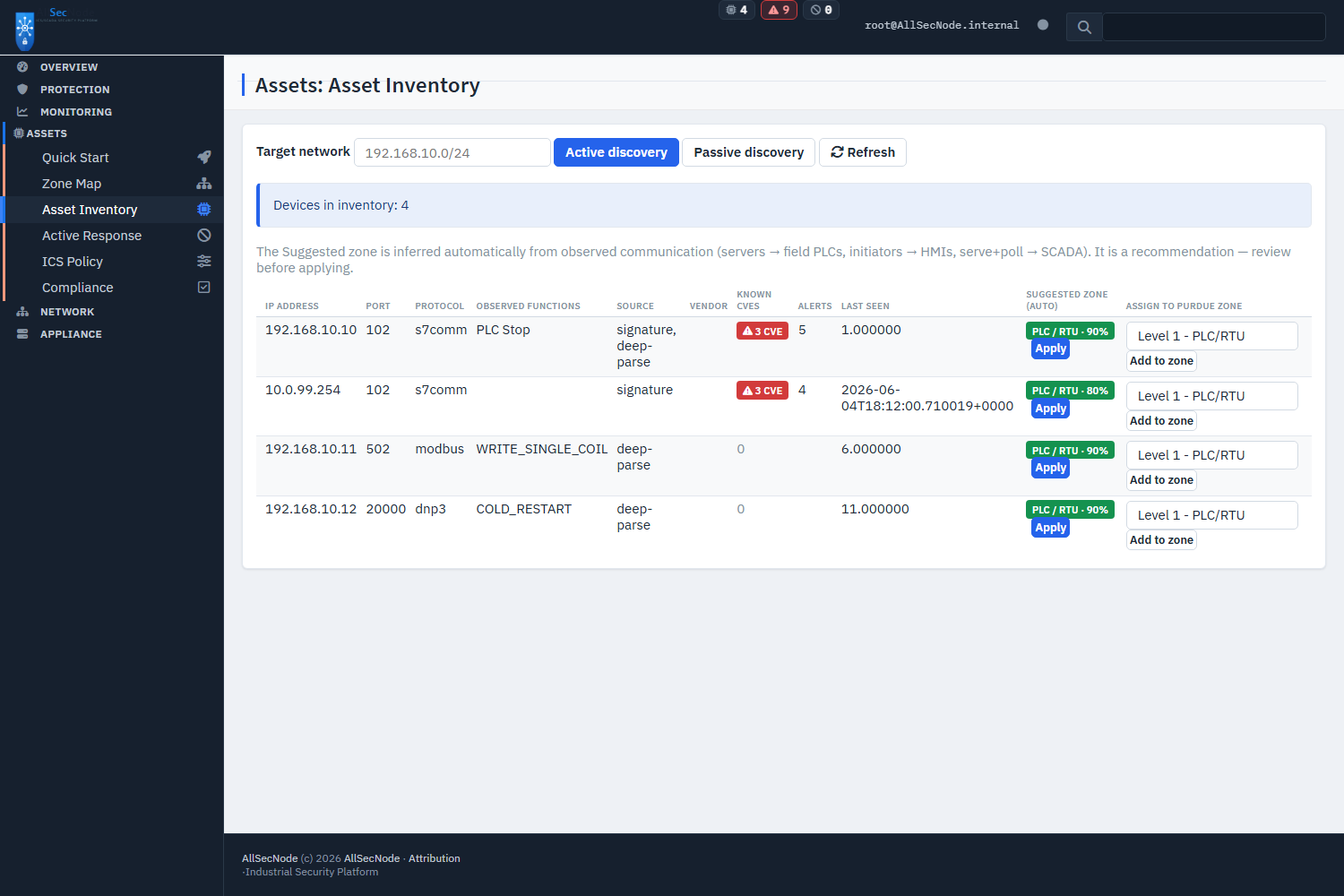 AllSecNode varlık envanteri ve CVE eşleştirme